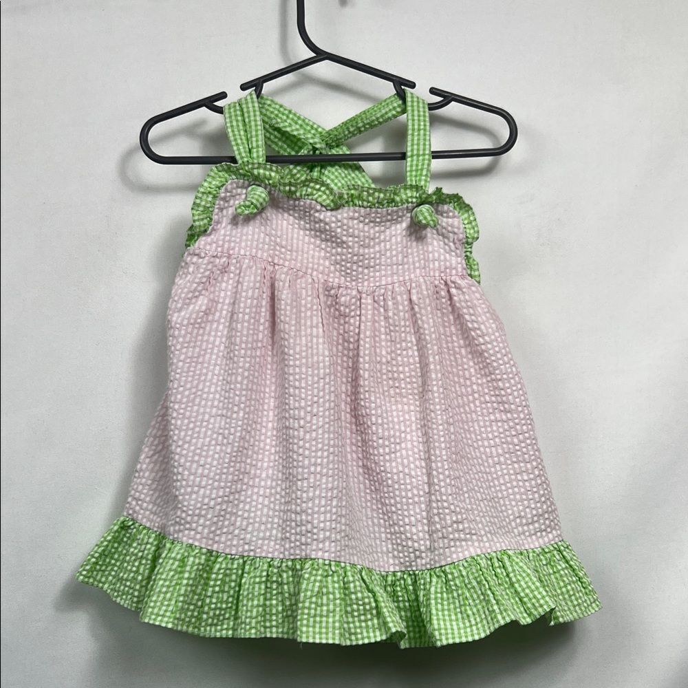 Petit Pomme Pink and Green Gingham Dress seersucker size 24 months